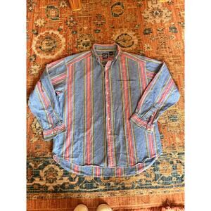 90’s GAP Vertical Striped Button up Blue and Red Cotton Shirt XL